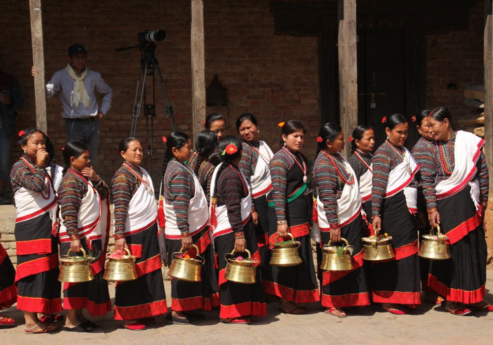 Haku Patasi is the traditional attire for Newar women